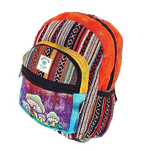 Unique Design Mushroom Embroidered Himalaya Hemp Hippie Festival Hiking Backpack - FAIR TRADE Handmade with Love