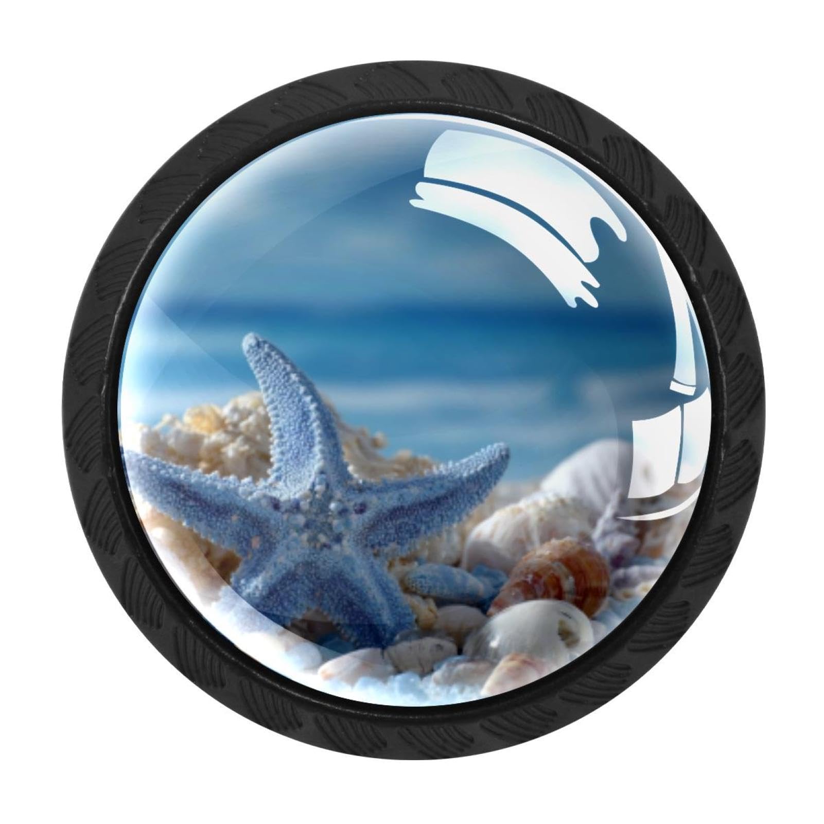 CHENZZZZ 4 Pack Cabinet Handles Black Ocean Beach Starfish Seashell Blue Skyli Cabinet Knobs Draw