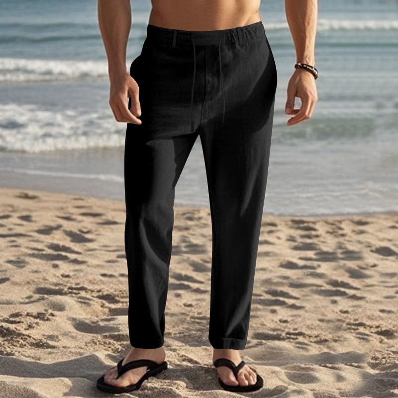 Mens Casual Linen Pants Loose Fit Elastic Drawstring Straight Leg Trousers Summer Beach Yoga Pants3