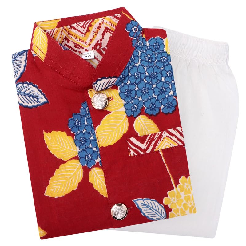 Image of superminis Boys Cotton Printed Full Sleeves Kurta With Ajrakh Printed Jacket and Pyjama Set