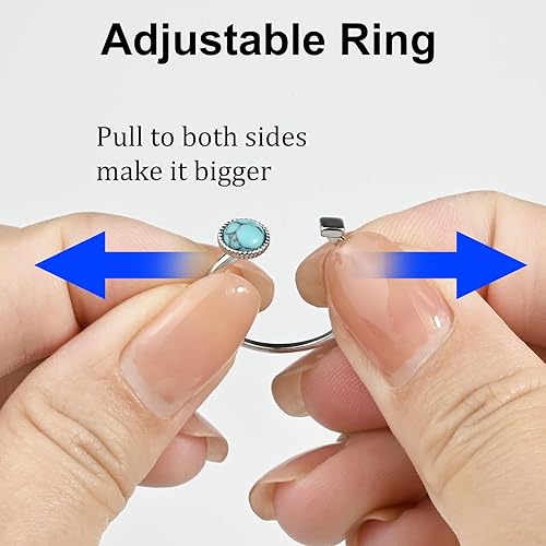 Miniatura 4 de Silver Turquoise Open Ring Handmade Adjustable Statement Ring Turquoise Jewelry for Women Beautiful Gemstone Ring for Gift