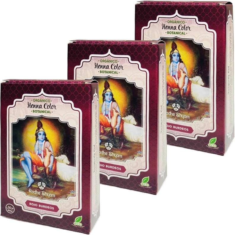 Pack of 3 Botanical Henna Bordeaux Red 100 g | Radhe Shyam | Vegetable Hair Coloration | 100% Natural and Vegan | No Ammonia or PPD