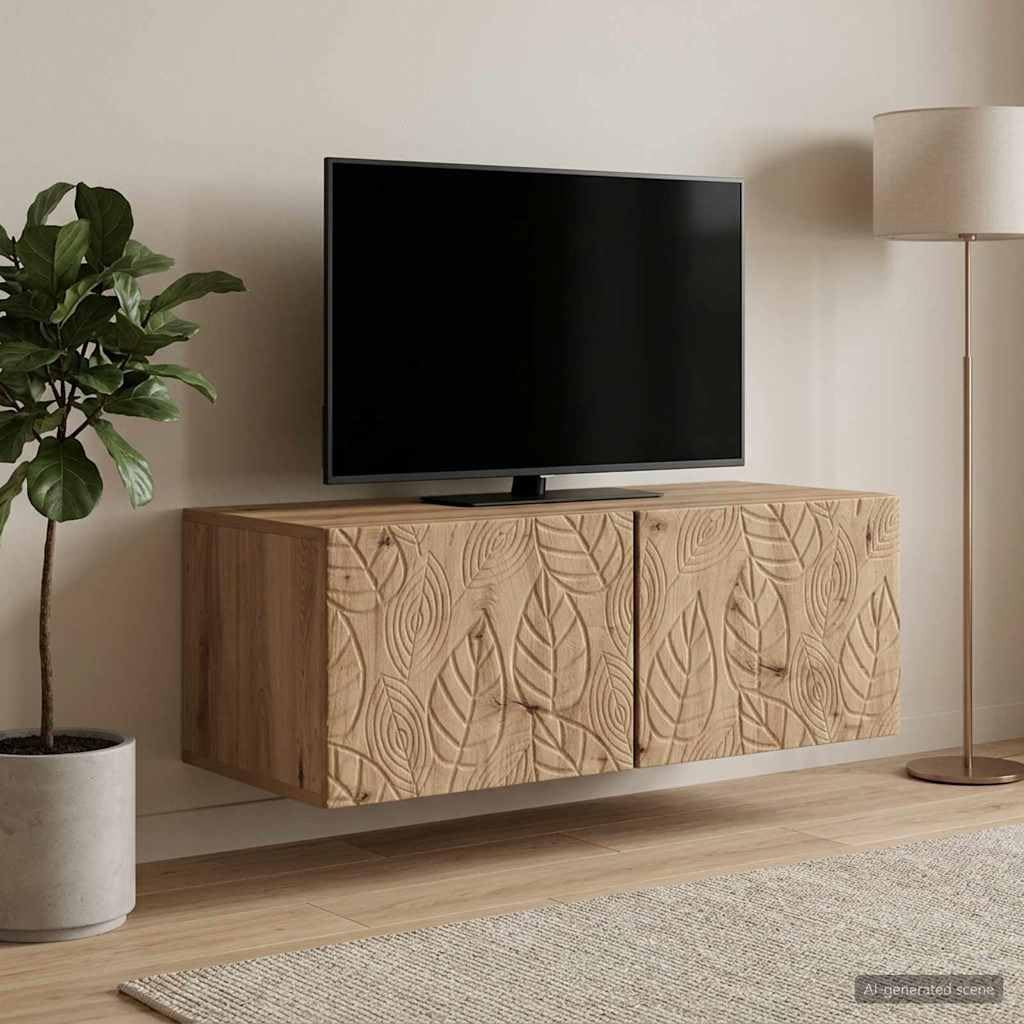 Générique Mobile TV da parete 59,5 x 31 cm in legno di ingegneria | Design vintage, porte incernierate a 90°, conservazione versatile, facile da pulire