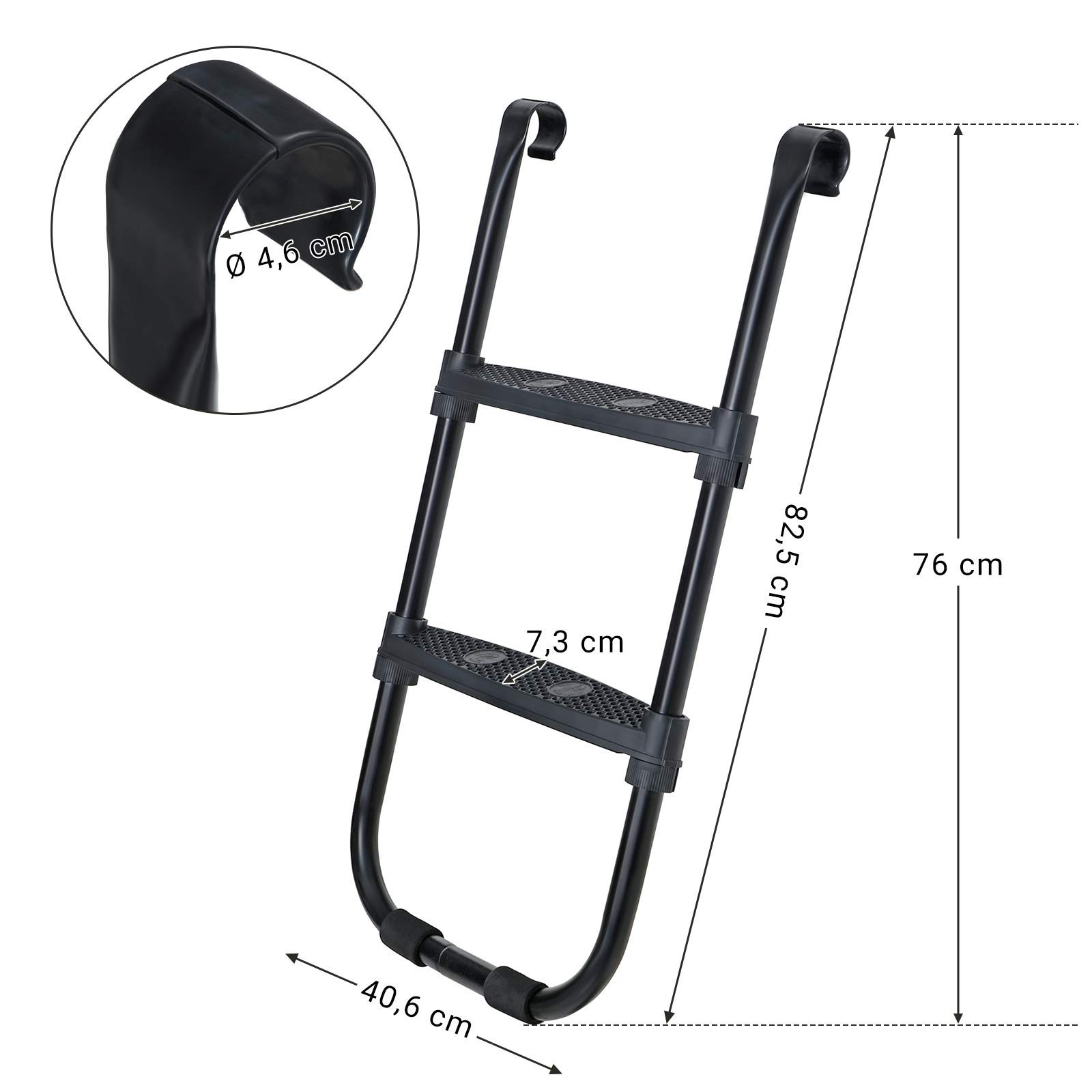 SONGMICS Escalera de Cama Elástica Antideslizante, 76 cm de Altura, con Marco de Metal y Escalones Anchos, Negro SLD76BK