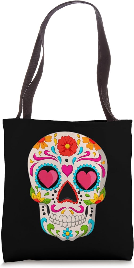 Sugar Skull With Hearts Valentine's Day Skull Tote Bag