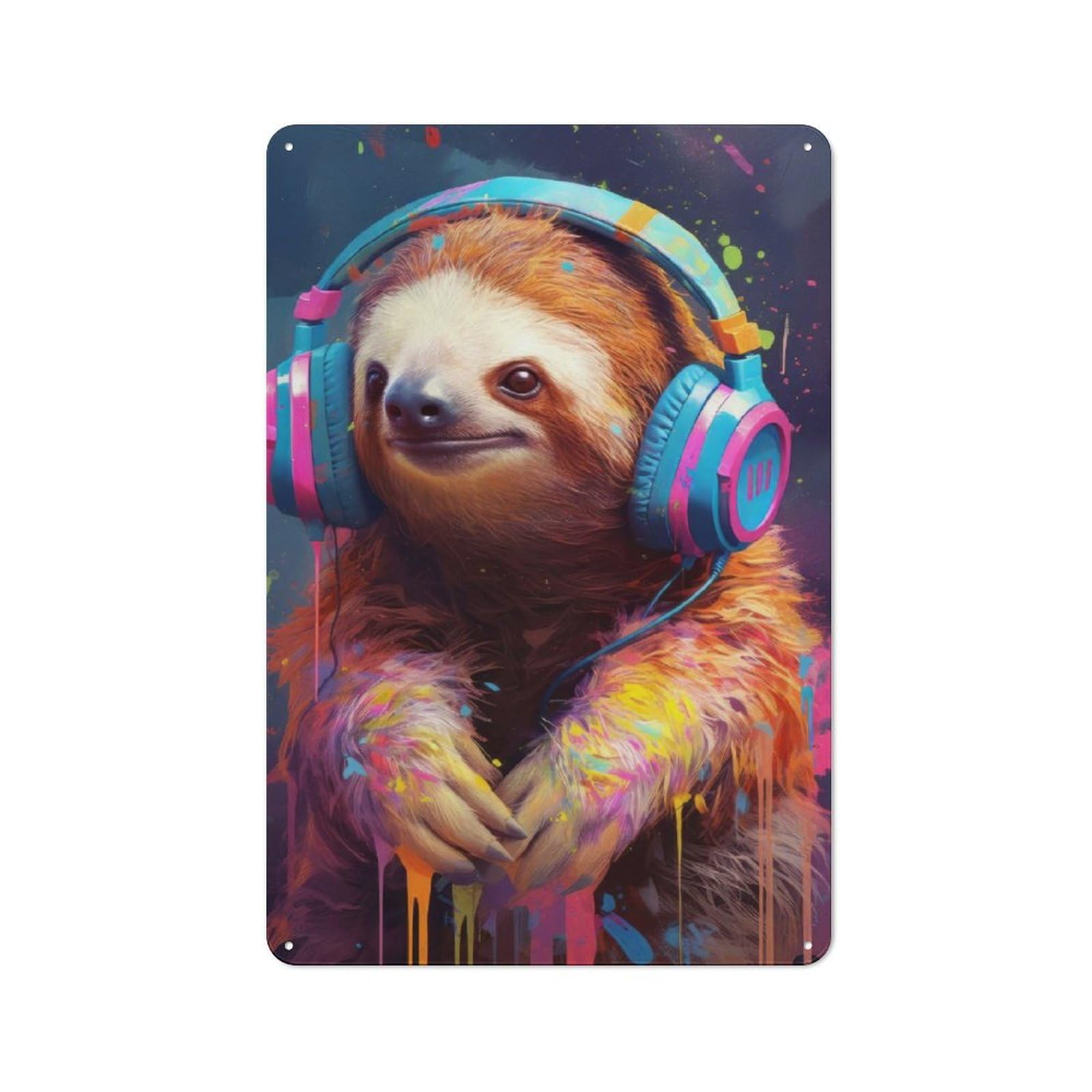 Junmoney Funny Sloth Dj Metal Plaque 30X20cm With For Workshop Wall, Retro Decor, A New Home Gift For Collectors Of Metal Signs