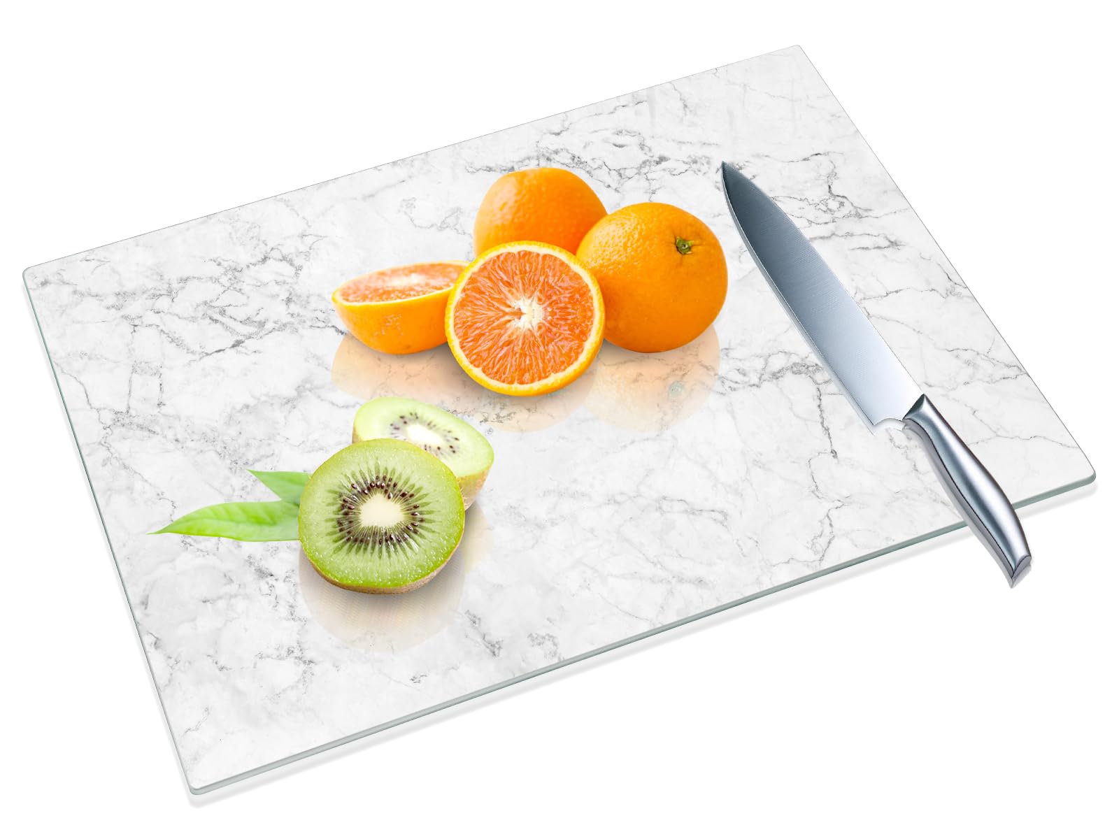 JAMBALAY Tempered Glass Cutting Board for Kitchen, 16"x12" Marble Glass Cutting Board, Glass Chopping Board with Non Slip Foot, Heat Resistant, Shatter Resistant, Dishwasher Safe