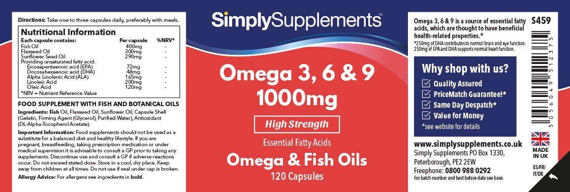 Omega 3-6-9 1000 mg - 240 capsule - 8 mesi di durata - SimplySupplements :  Amazon.it: Salute e cura della persona