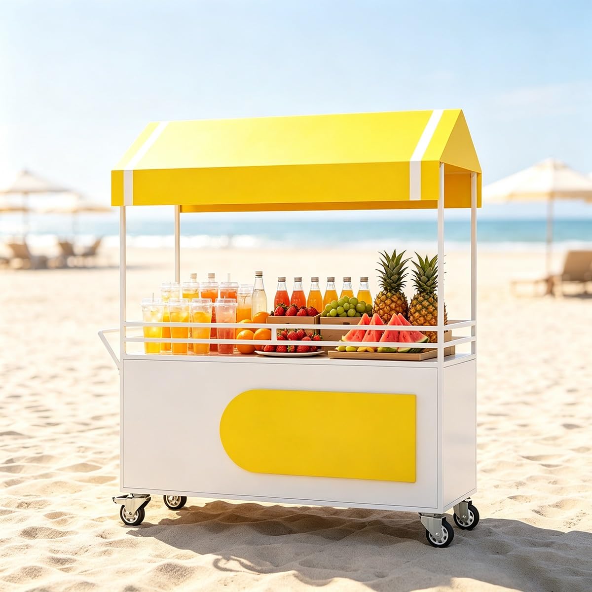Carrito de Venta Ambulante con Toldo y Ruedas Giratorias de 360° | Carro de Venta Puesto de Mercado con Toldo, Carro Comercial con Ruedas para Mercados, Ferias(Black,120cm)