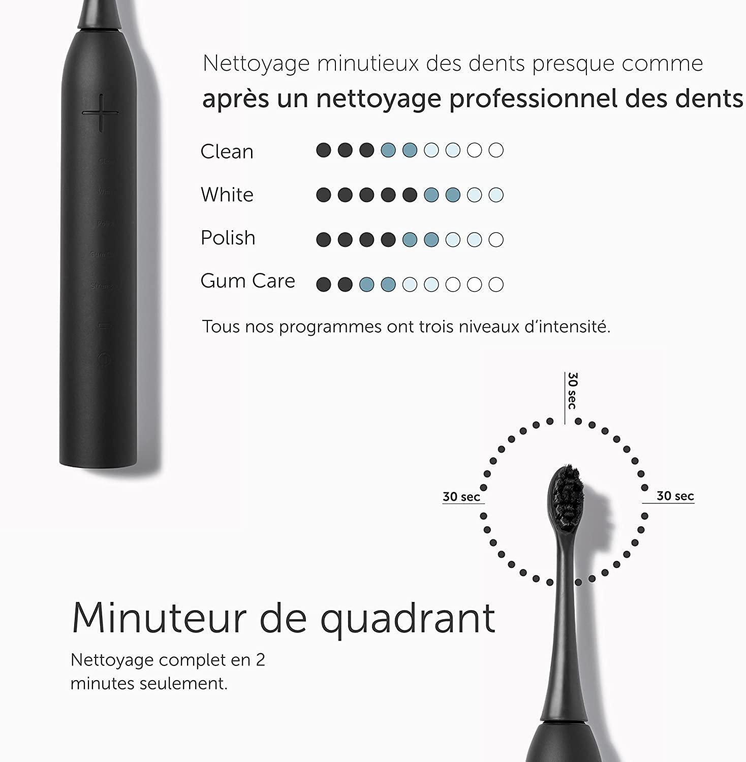 Wondersmile Brosse à dents sonique PRO - Vainqueur du test 2026 -100 jours d'essai sans risque - Brosse à dents électrique avec 4 programmes de nettoyage et têtes (Ultimate Black)