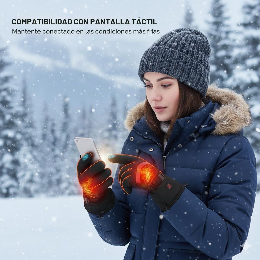 Guantes Calefactables para Hombre y Mujer, Guantes Térmicos con Batería Recargable 7.4V 3000mAh, Impermeables y Táctiles, para Moto, Esquí, Senderismo, Ciclismo, Caza - Talla M/L/XL