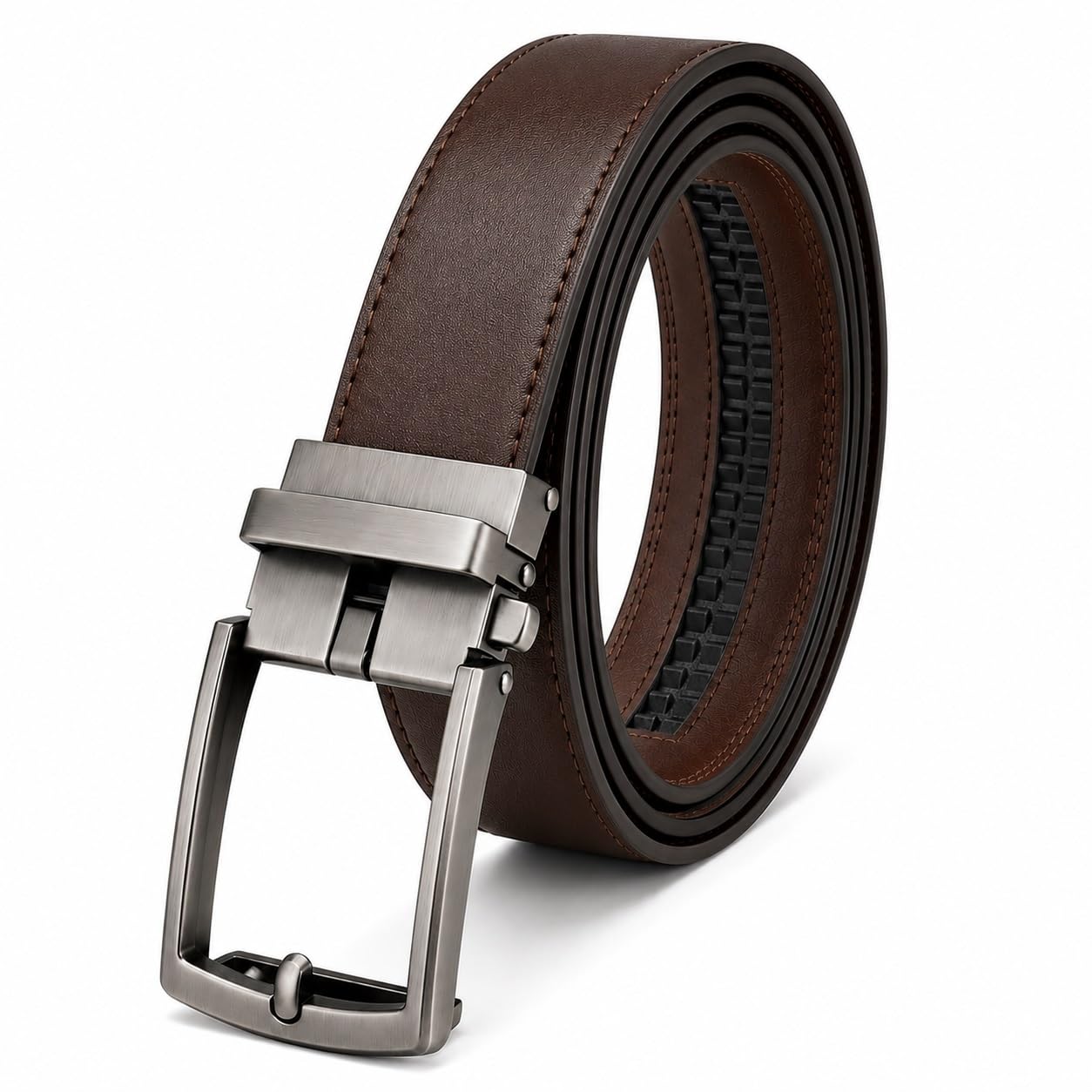 zacharias Men's Texas PU Leather Formal Autolock Buckle Belt h-3 (Brown) (Pack of 1)-picture-12