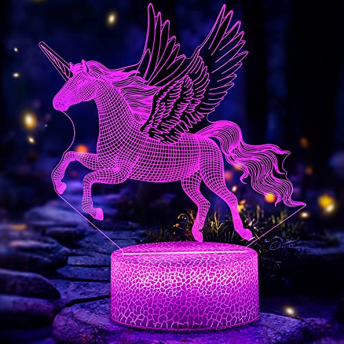 Koicaxy 3D Nachtlicht mit Fernbedienung & Smart Touch 7 Farben + 16 Farbwechsel Dimmbar T Rex 3D Nachtlicht Geburtstagsgeschenke für Jungen Kinder (Einhorn) Cover