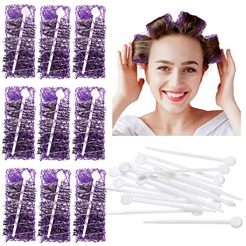 20 Pieces Hair Styling Brush Roller Hair Curler Roller Hair Mesh Roller and 20 Pieces Plastic Roller Picks for Women Girls Hair Styling (2.5 x 1.1 Inch, Purple)