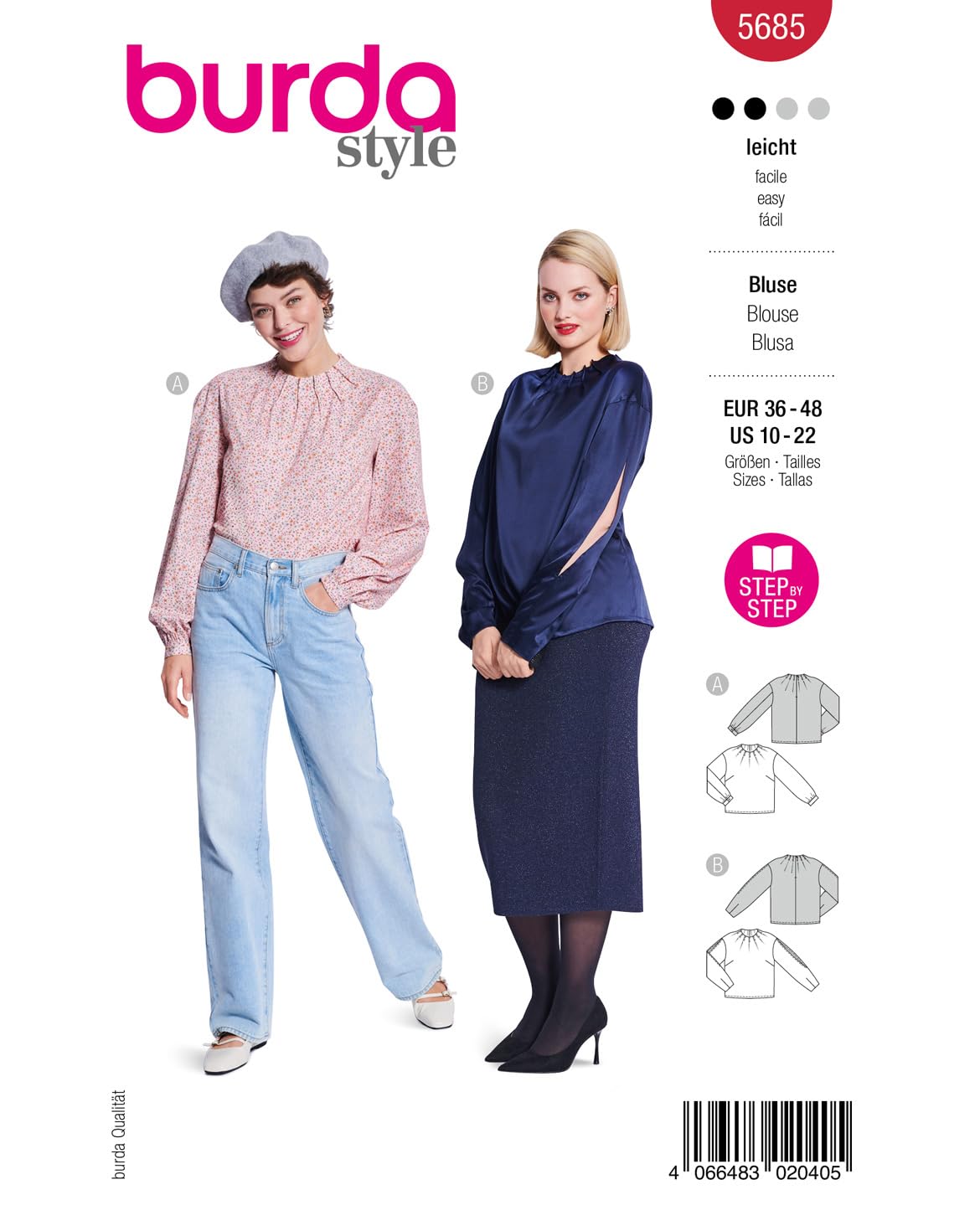 burda style Schnittmuster Damen Blusen mit Falten #5685 Gr. 36-48