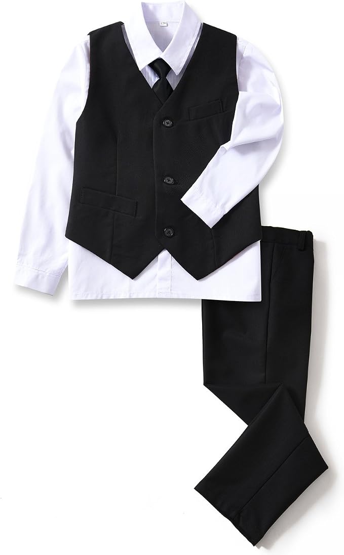 Amazon.com: YuanLu Conjunto de traje formal para niño de 4 piezas con  chaleco, pantalones, camisa de vestir y corbata : Ropa, Zapatos y Joyería