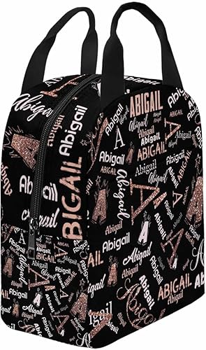 Miniatura 6 de Lonchera personalizada con nombre, texto dorado brillante, color negro, lonchera aislada personalizada para niñas y niños, bolsa de mano duradera