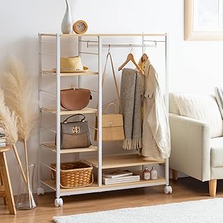 エア・リゾーム ハンガーラック ランドセルラック 子供 収納棚 マルチハンガーラック FAVORI（ファボリ）幅90cm 高さ120cm キッズタイプ (ナチュラル×ホワイト, ワイドタイプ)