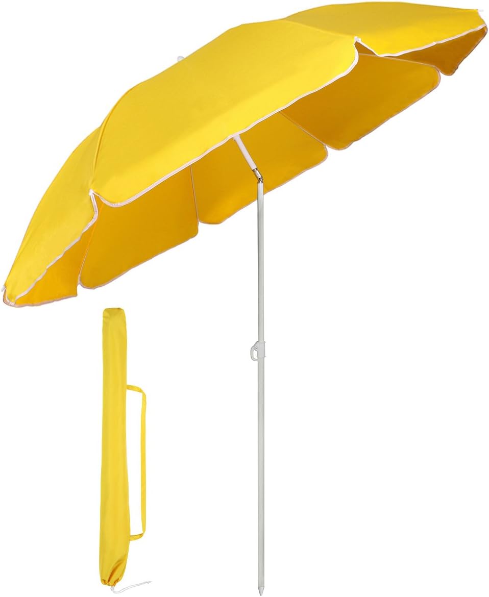 Sekey Beach Parasol with Protective Cover for Balcony, Garden & Patio, Tilt Angle and Height Adjustable, Round
