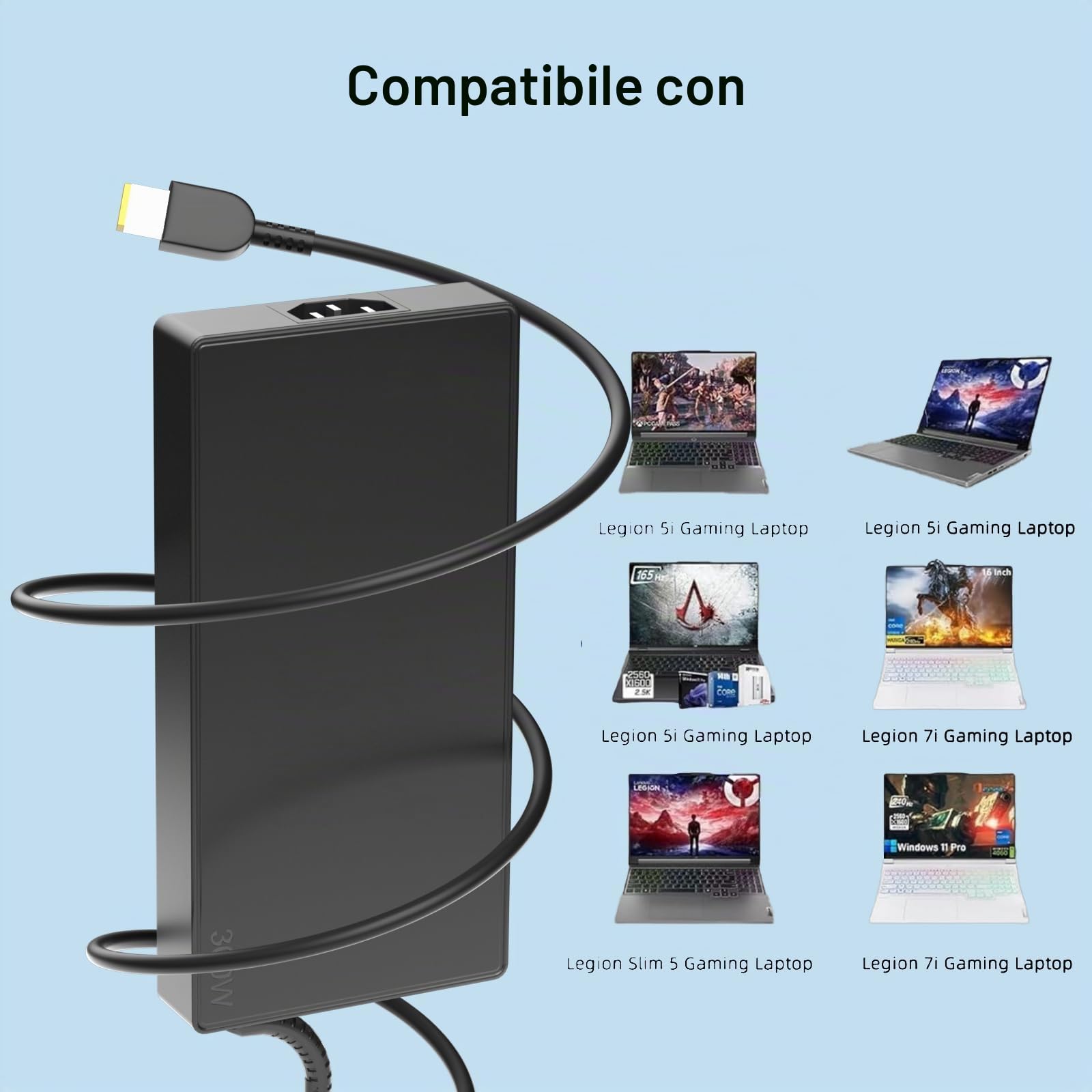 300W Adattatore Compatibile con Lenovo Legion Gaming Notebook 5 7 5i 7i Pro5 Pro5i Pro7 ThinkPad R9000P Y9000K Y9000X R7000P 9000K ADL300SDC3A SA10R16956 5A10W8628928989899 USB quadrati Tipi