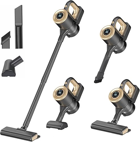 Aspiradora inalámbrica, potentes aspiradoras de succión para el hogar, aspiradora inalámbrica recargable con pantalla LED y succión de 3 Dorado