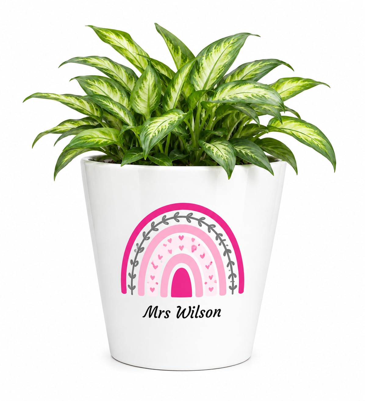 TM THREADS Personalised Teacher Plant Pot, Pink Rainbow, Ceramic, End of Term Thank You Gift for Teaching Assistant