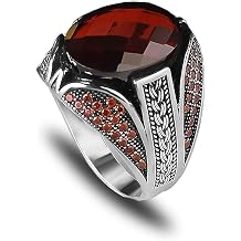 925 Sterling Silver Mens Garnet Stone Ring, Handmade, Gemstone, Red Stone Silver Ring, Gift for Him