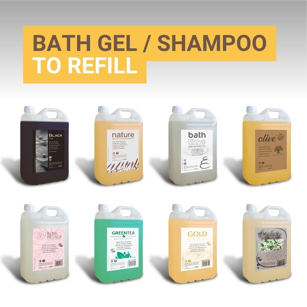 GPQ - Gel/Shampooing 2en1 NATURE 5 ltr. | 2 Bidons | 93% Natural Origin | Recharge doseur avec Après-shampooing sans Parabènes | Hôtel, B&B, Gîte Rural, Camping, Croisière, Gym... | Fabriqué dans l’UE