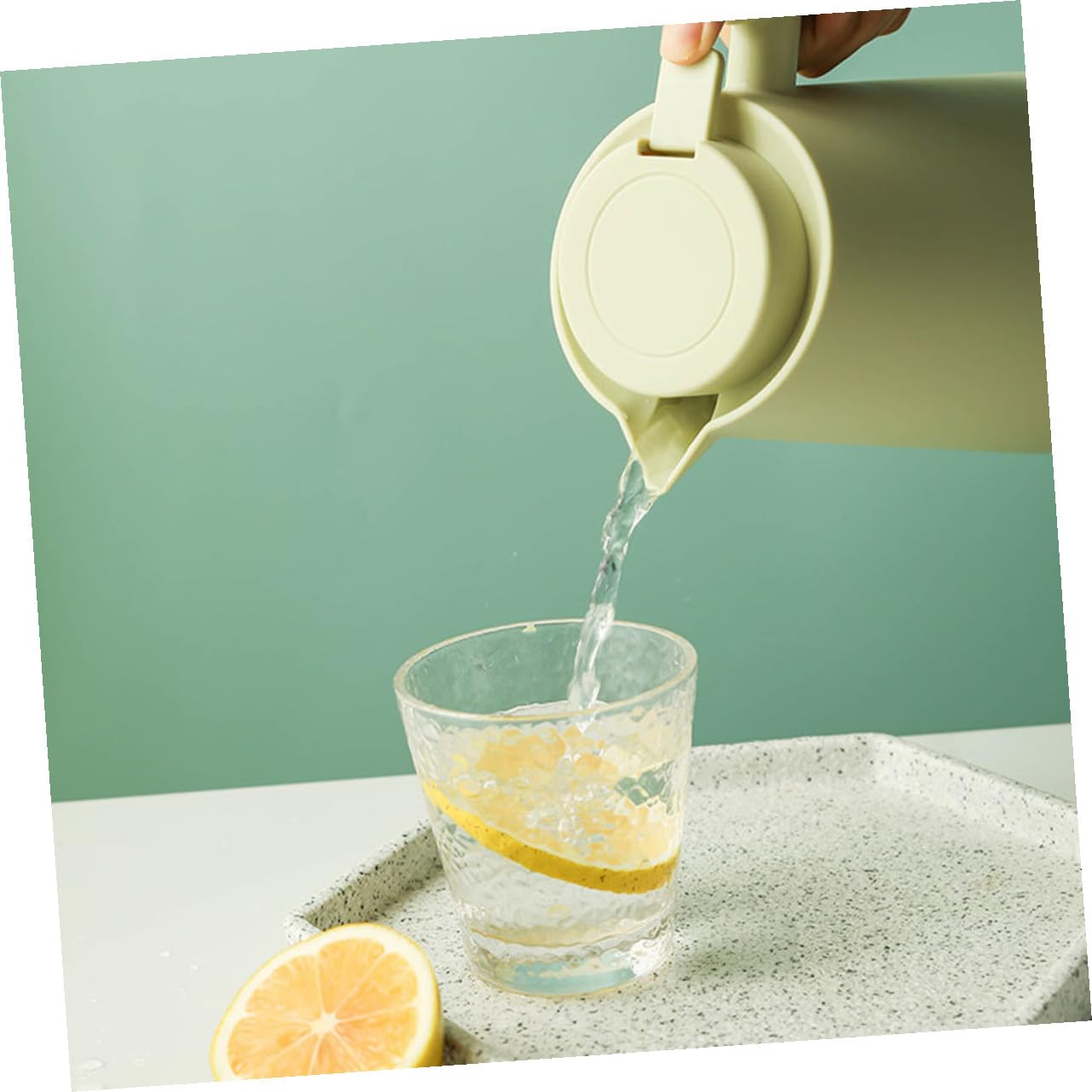 Grosse Bouteille Isotherme en Verre Poignée en Bois Style Nordique 1000 Ml Couvercle Étanche pour Usage Quotidien la Maison