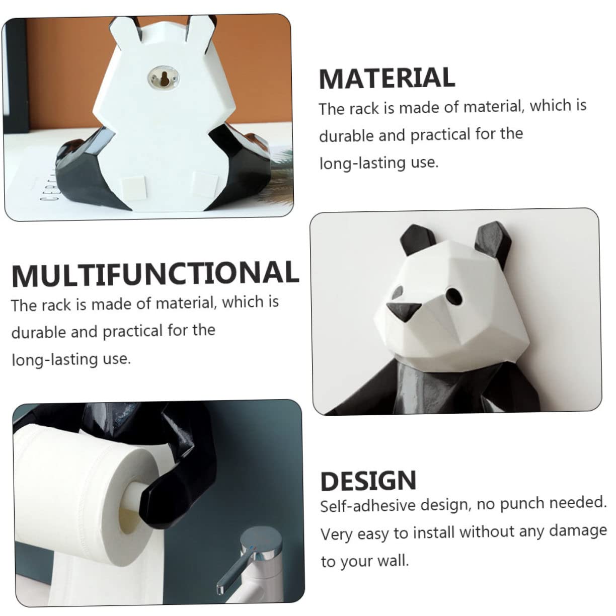 Gadpiparty Kreativer Panda Geformter Weißer Toilettenpapierhalter aus Kunstharz mit Einfacher Montage und Aufbewahrung für Badezimmer Wandmontage