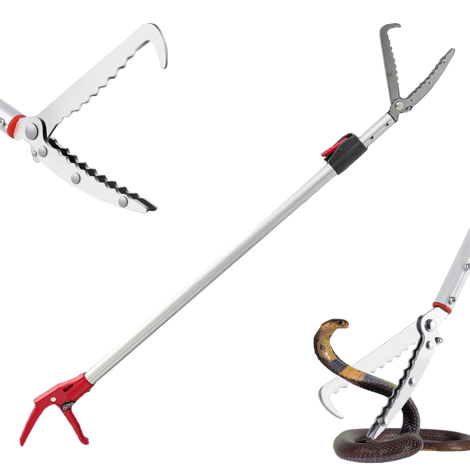 Pinza a Serpente Professionale Estensibile Manico Lungo per rettili Autobloccabile, in Acciaio Inox, con Manico Antiscivolo, Estensibile, 1.1-1.5 m