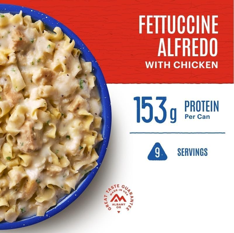 Miniatura 4 de Mountain House Fettuccine Alfredo liofilizado con pollo #10 lata 9 porciones por lata Alimento enlatado de supervivencia de emergencia totalmente