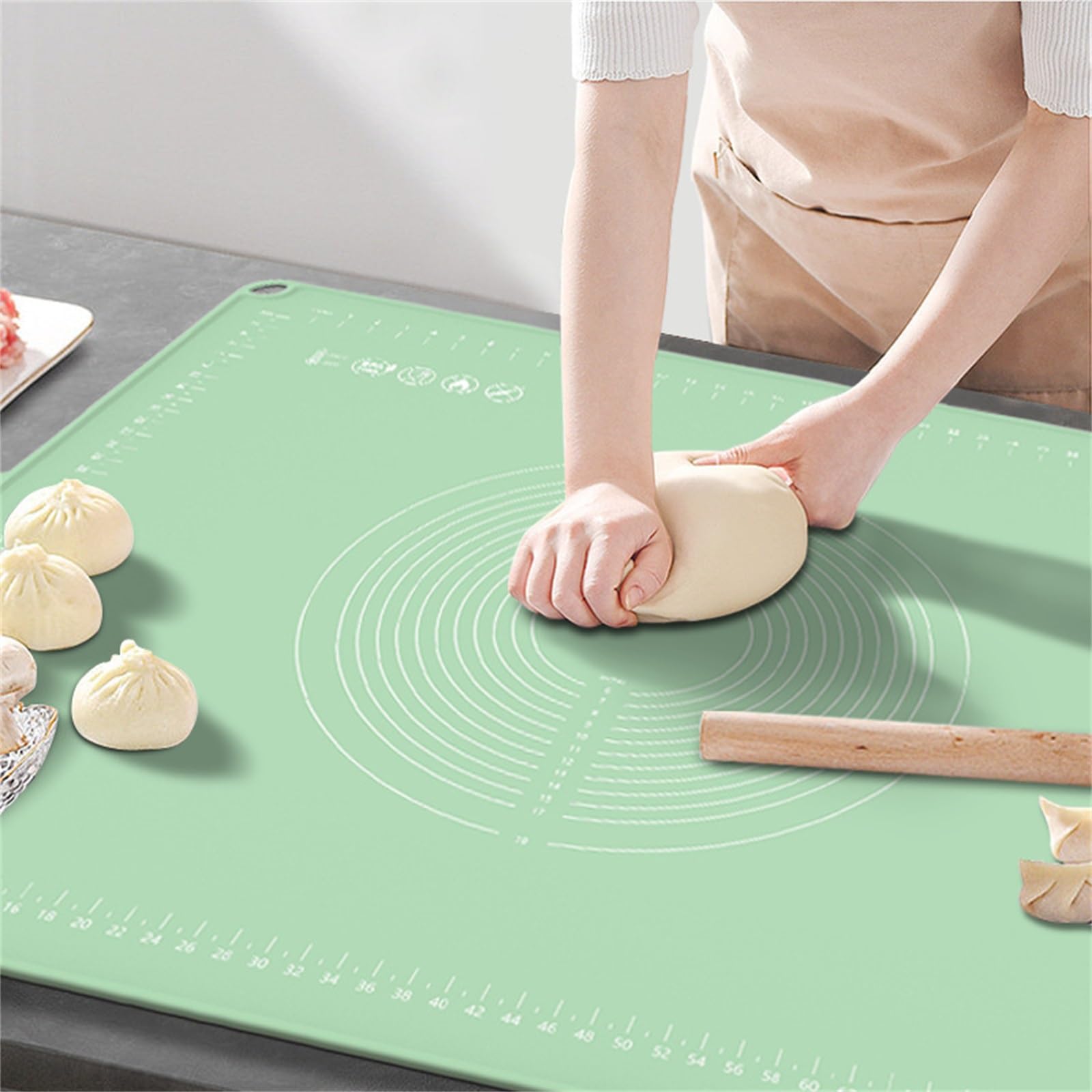 Tapete para Hornear en la Cocina Esterilla de amasado silicona con panel engrosador agrandado antiadherente Para Cualquier Lugar(Verde)