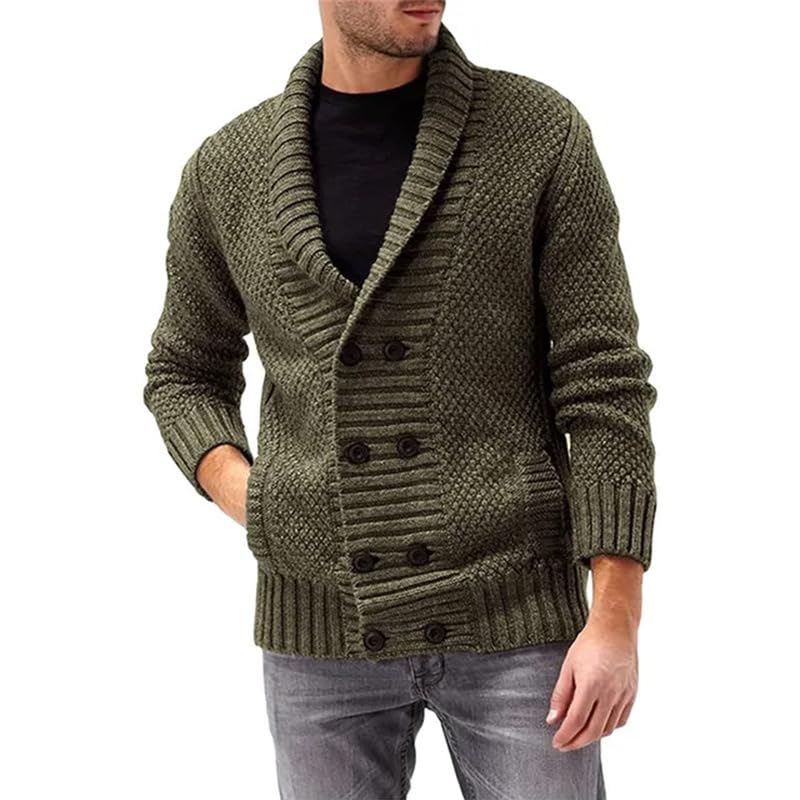 elaccent Men's Double-Breasted Lapel Cardigan Sweater with Long Sleeves for Autumn and Winter-picture-18