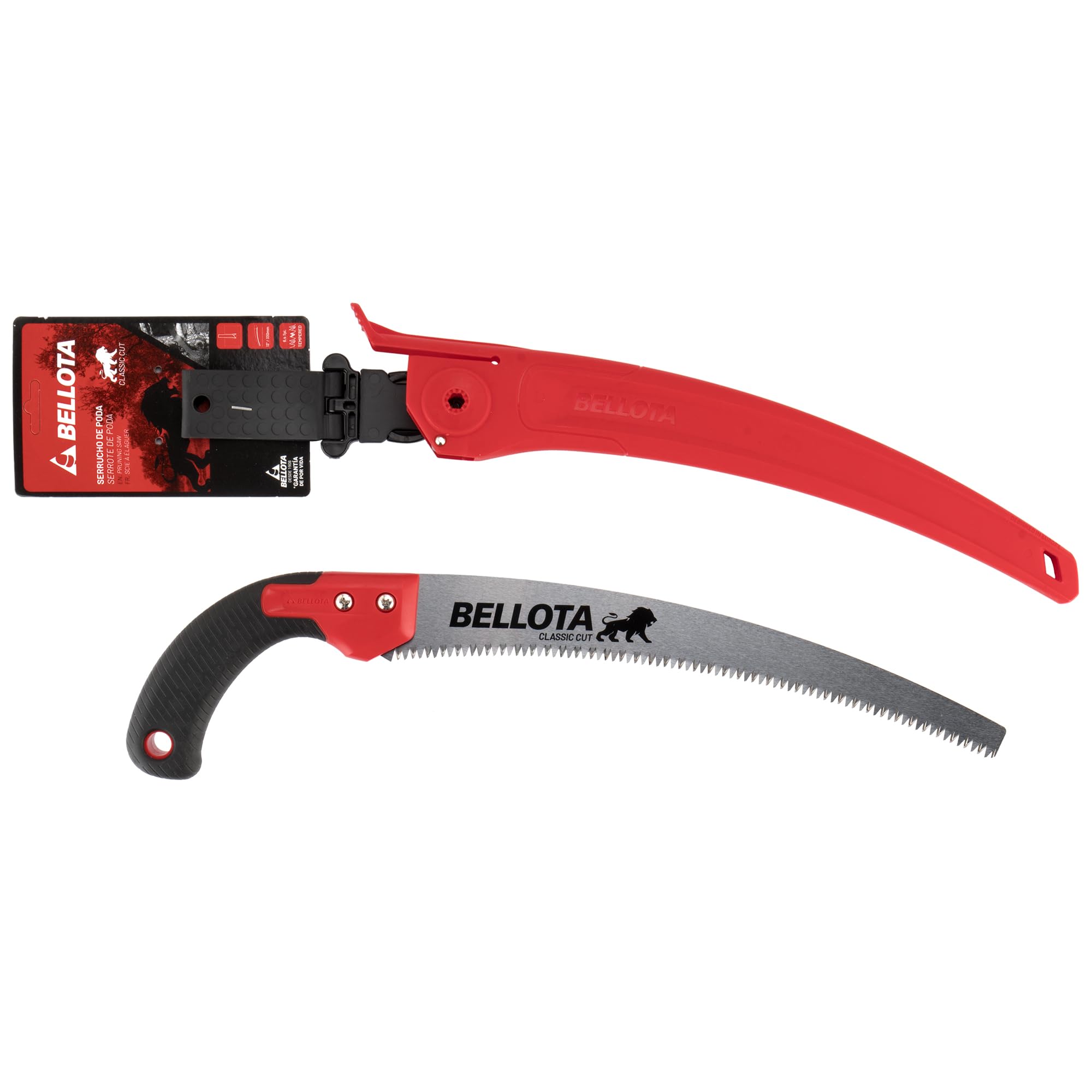 Bellota 450BIMC13 - Serrucho de poda León con hoja curva de 13", dentado japonés y mango de bimaterial curvo. Incluye funda