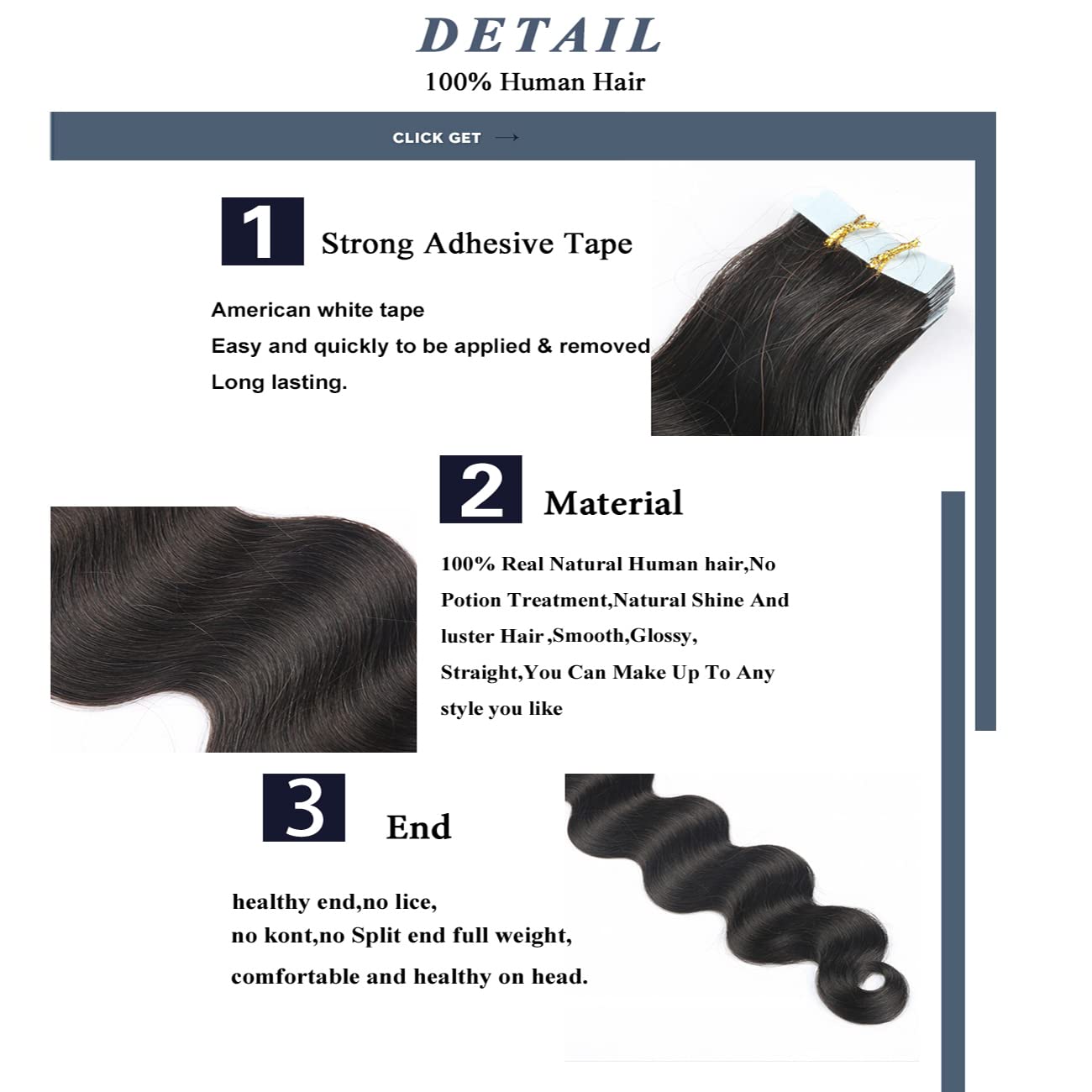 Amazon.com : Tape in Hair Extensions Human Hair Body Wave  display picture 1
