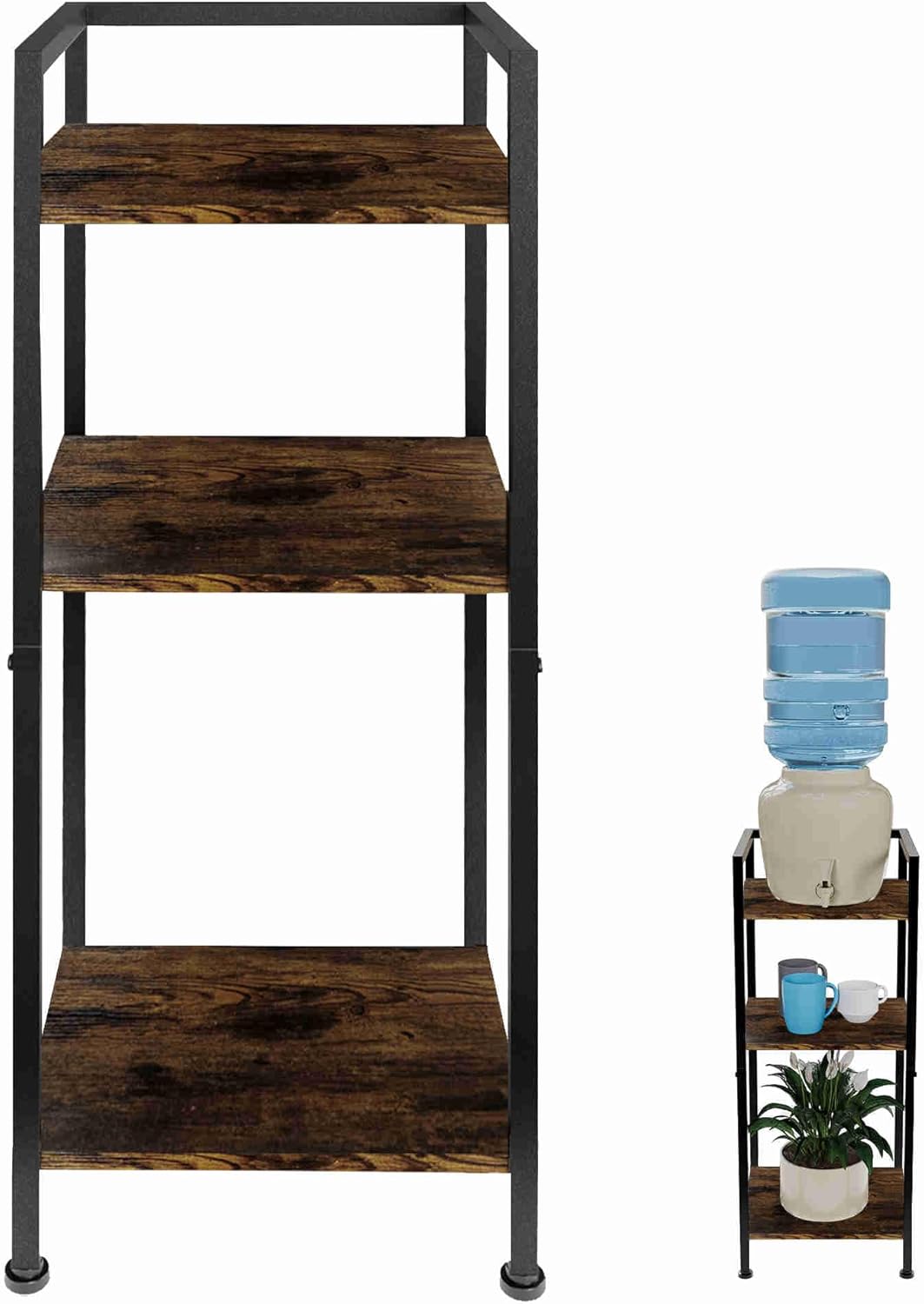Water Dispenser Stand 5 Gallon Water Jug Holder 3-Tier 32'' Metal with Wood Jug Holder for 1-5 Gallon Water Bottles/Crocks and Plants Floor Stand (3-Tier Wood)