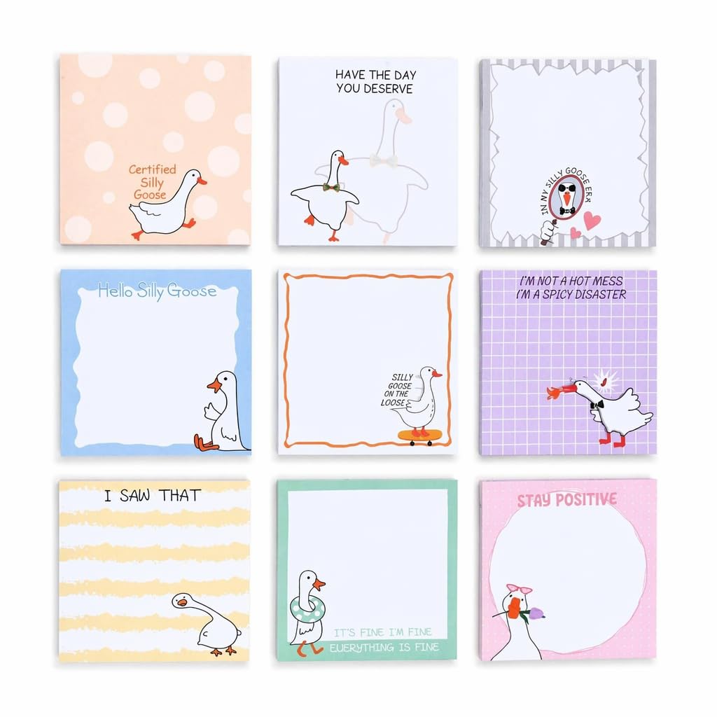 Kemay 9 Pack Cute Animal Post it Notes 450 Sheets with Silly Goose Designs