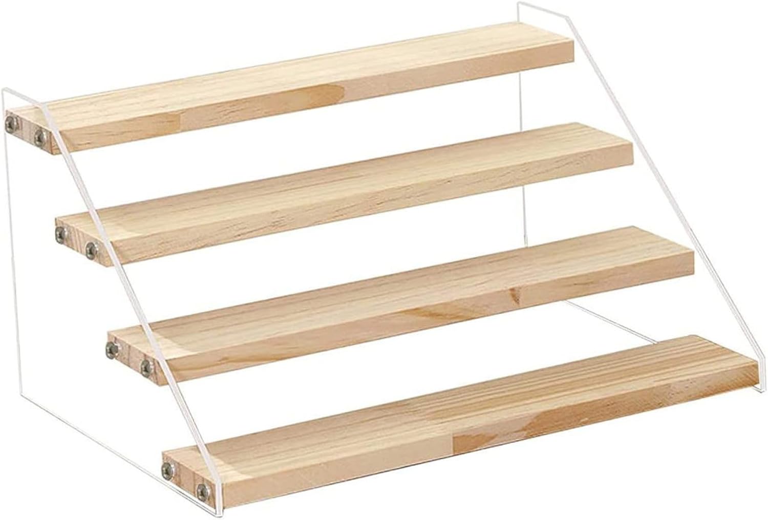 OUNONA 4-Tier Wooden Dessert Display Rack Multi-Purpose Stepped Storage Shelf for Cosmetics and Cakes Natural Wood Organizer for Home Decor for Parties and Events
