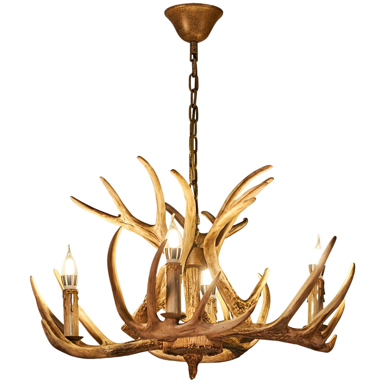 FYZDLAOR Rustic Antlers Chandelier Vintage Deer Horn Pendant Lights Farmhouse Candle Light Deco Hanging Chandelier for Living Dining Room Loft Ceiling Lighting Fixture