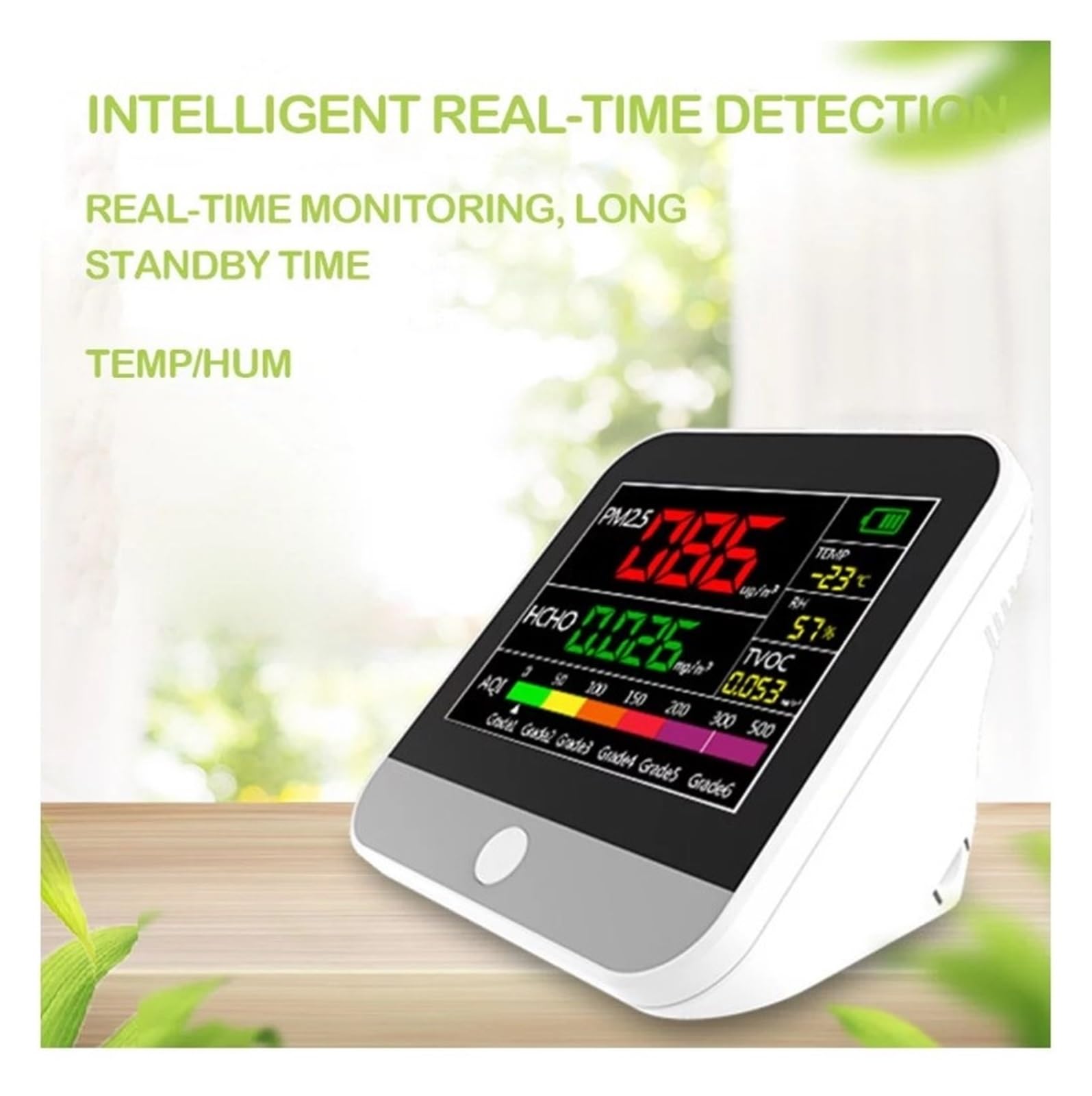 Rilevatore Gas, Misuratore di qualità dell'aria Tester for interni PM2.5 Misuratore di formaldeide Rilevatore di gas HCHO TVOC Tempo reale Temp/Hum