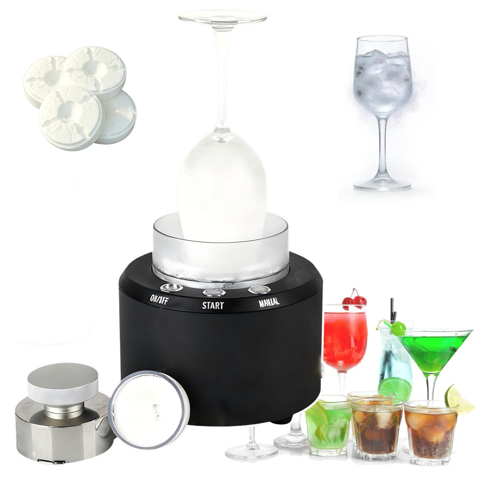 XCSCUK 20W Cocktail Dry Ice Maker,Portable Beer Glass Chiller,12s Dry Ice Production, Cools Down To -20°C In Just 8 S,For Parties, Bars