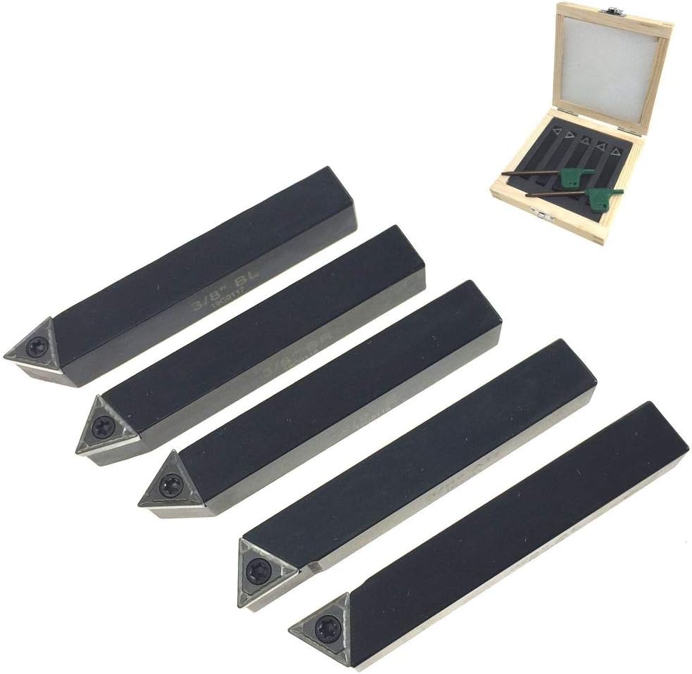 Anytime Tools 5 Piece 3/8" Mini Lathe Indexable Carbide Insert Tool Bit Set
