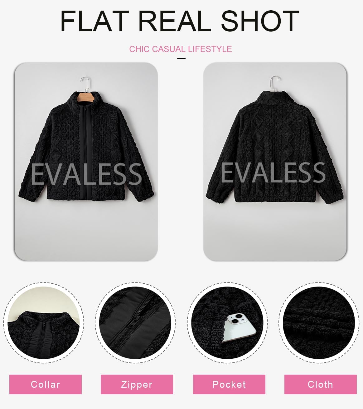 EVALESS Fleece Jacket Womens Sherpa Jacket Long Sleeve Zip Up Coat Winter Clothing Fashion 2025 - Image 5