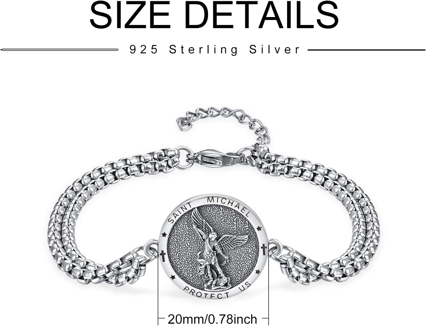 KINGWHYTE St Michael/St Christopher Bracelet Sterling Silver Men Adjustable Bracelet Religious Protection Jewelry Amulet Gift for Men Women with 7+2 Inch Stainless Steel Chain - Image 6