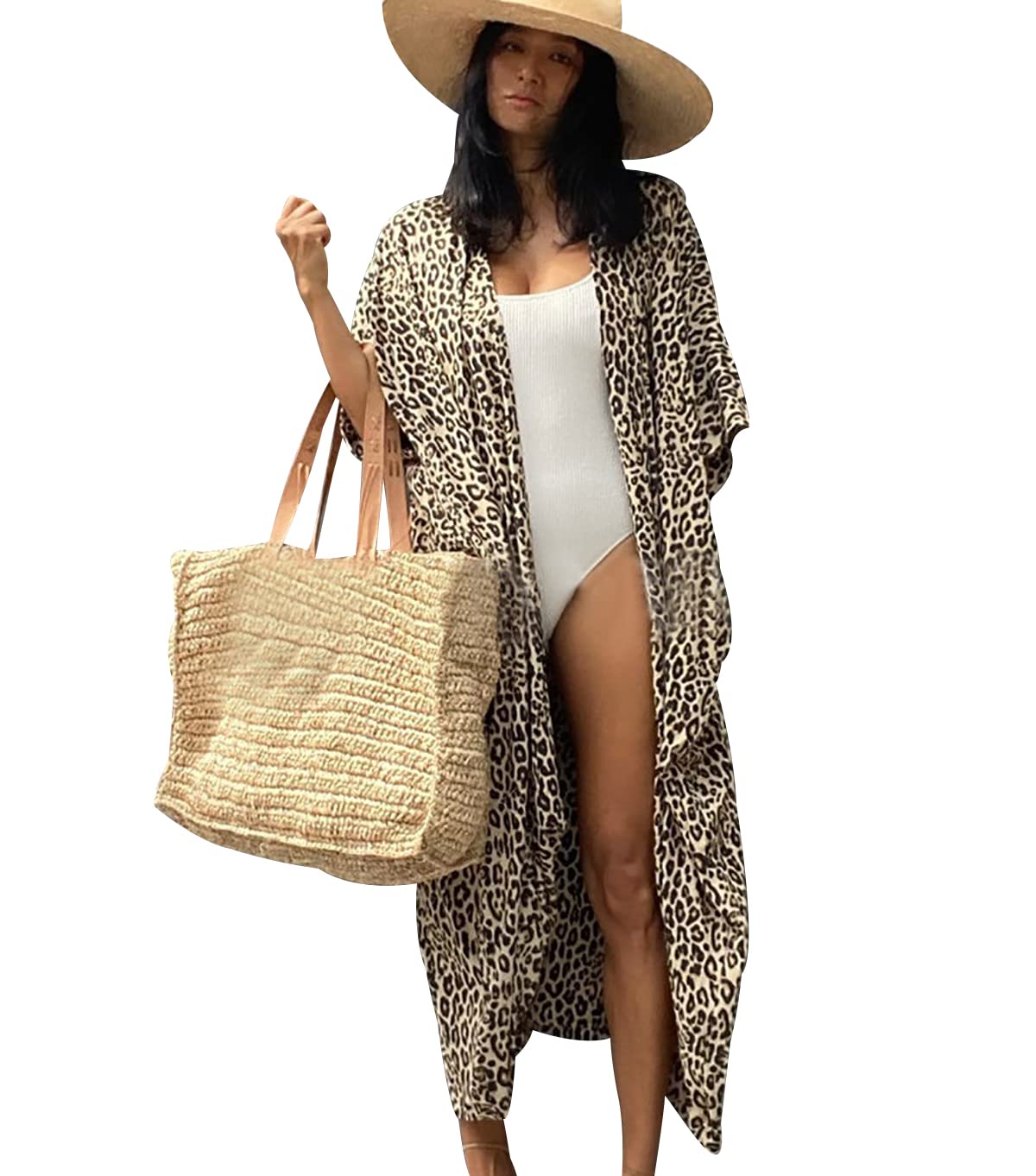 PeuignaoKimono Playa Cover Up Mujer Cardigan Kimono Pareos Playa Mujer Largo Swimsuit Bathing Suit Cover Up Chaqueta de Playa Mujer Cover-Up Cover Ups Bikini Cárdigan Kimono Boho Bohemio Mujer Beach Grande