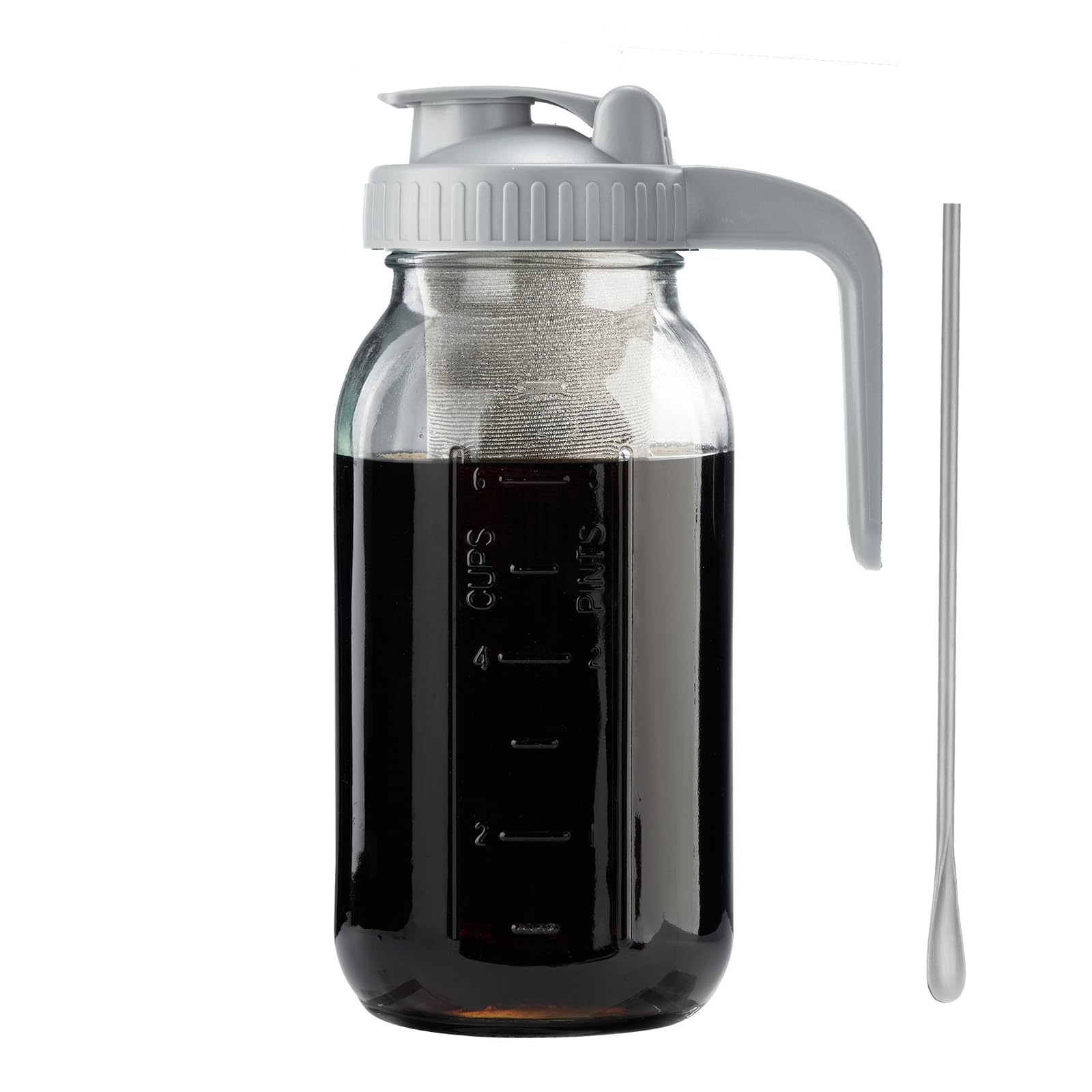 Miradexic Cold Brew Coffee Maker with V-shaped Lid, 64oz Iced Coffee Maker with Stainless Steel Filter, BPA Free Sturdy Cold Brew Pitcher for Coffee, Iced Tea, Sun Tea, Lemonade