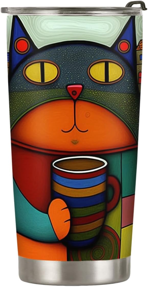 20oz Funny Retro Vintage Cat Tumbler, Inspirational, Motivational Birthday Gifts for Cat Lovers, Coffee Tumbler for Women, Stainless Steel Double Wall Vacuum Insulated Coffee Mug, Travel Cup with Lid