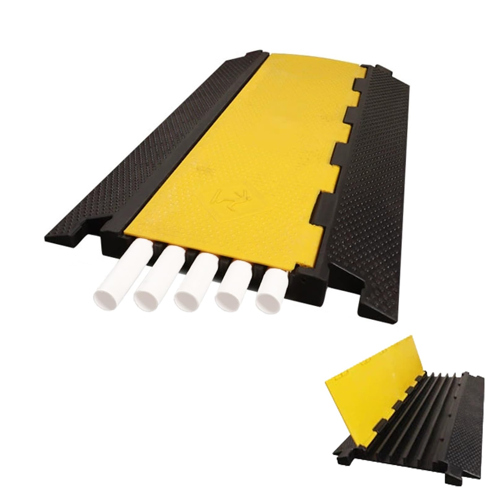 Canaleta Cables 5 Canales 10 Toneladas de Capacidad Pasacables Suelo, Protector de Cable Negro y Amarillo para Alambre/Manguera/tubería, Rampas para Coches 90 * 49 * 5 Cm