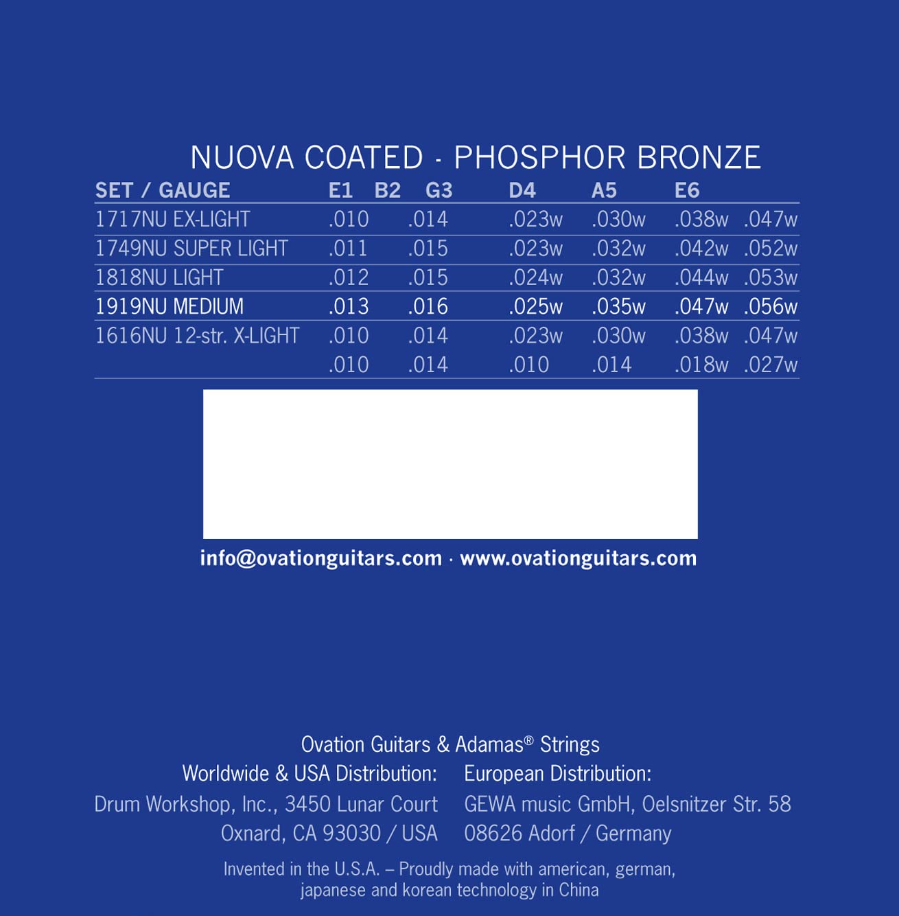 Struny Adamas do gitary akustycznej Nuove Phosphor Bronze, pokryte czystym mosiądzem z kulą, Medium .013-.056